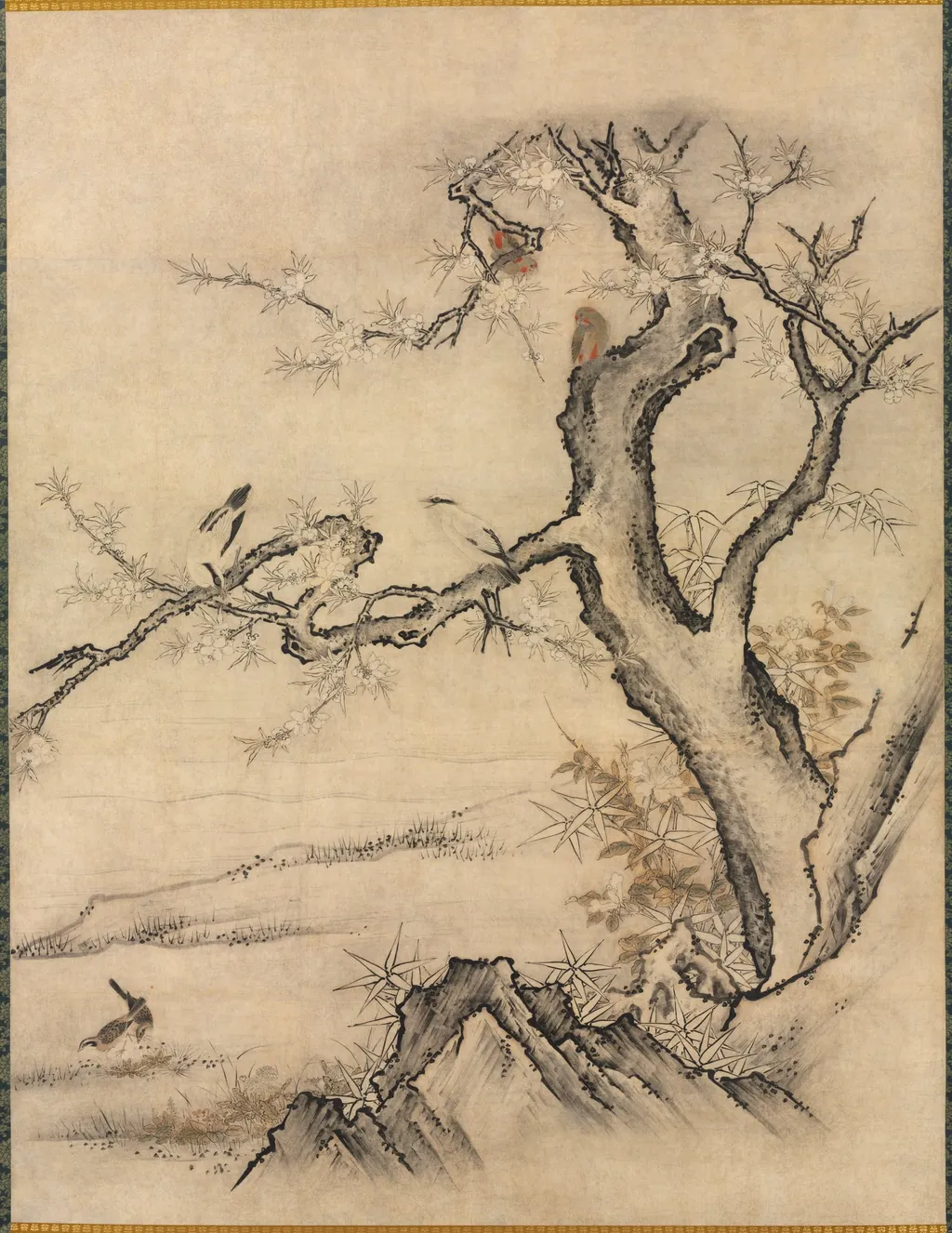 Flowers and Birds in a Spring Landscape, by Kano Motonobu, unspecified, 1504