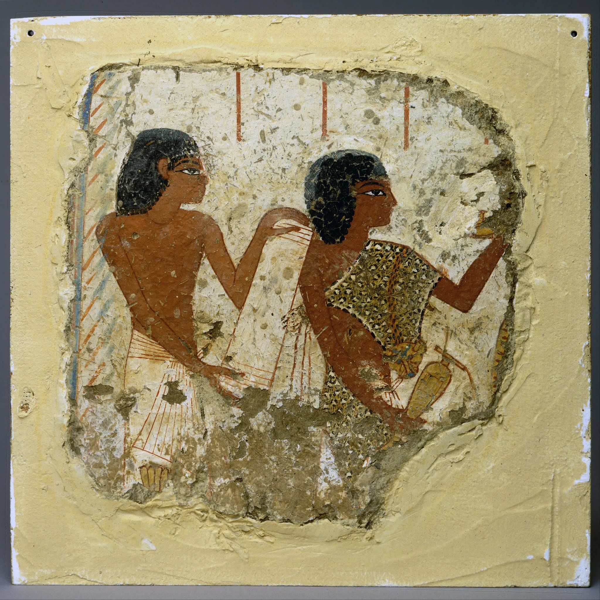 Tomb painting depicting two priests, one holding a papyrus roll and the other a vase for libations (..., detail