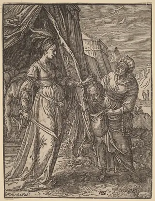 Judith with the Head of Holofernes, by Christoffel van Sichem I, ink, 1588