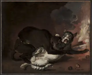The Monkey and the Cat, by Abraham Hondius, oil, 1670