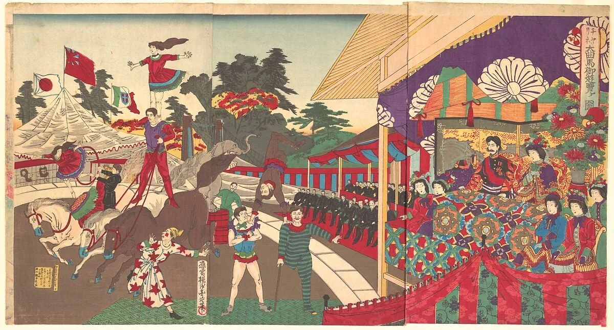 チャリネ大曲馬御遊覧ノ図|Illustration of the Imperial Excursion to see the Charini's Circus (Charine daikyokuba goyūran no zu), detail