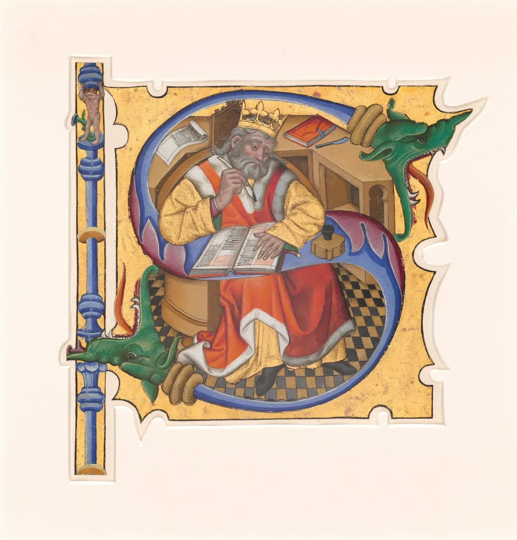 Initial S with King David as Scribe, by Master of the Cypresses, 1434