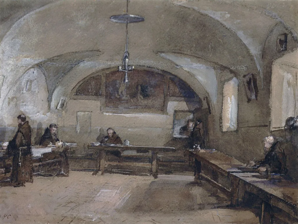 Interior of the Capuchin Convent at Albano, by Hugh Carter, watercolor, 1850
