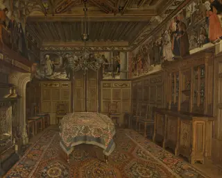 The Dining Room at the Home of the Artist Henri Leys, by Henri de Braekeleer, oil, 1869