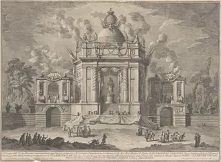 The Prima Macchina for the Chinea of 1771: The Temple of Asclepius, by Giuseppe Vasi, ink, 1771