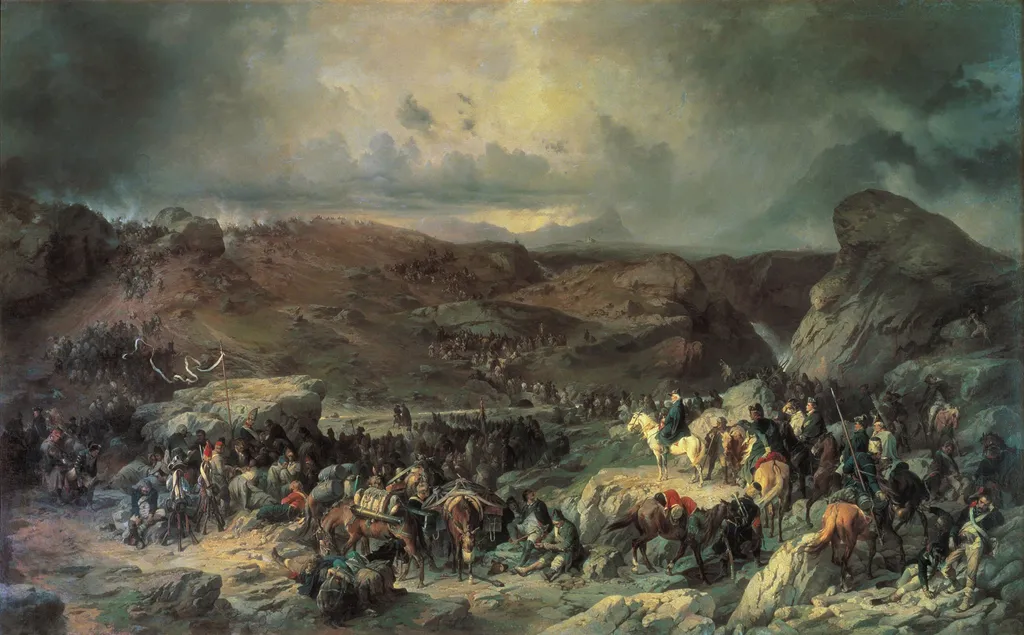 Suvorov Crossing St Gotthard Pass on 13 September 1799, by Alexander von Kotzebue, oil, 1862