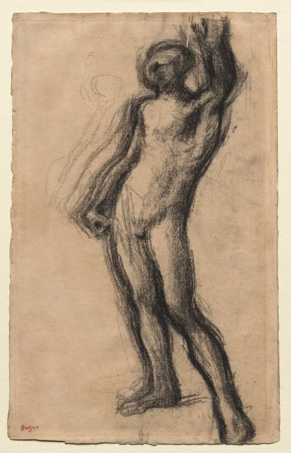 Nude Man Standing, with Left Hand Raised, detail