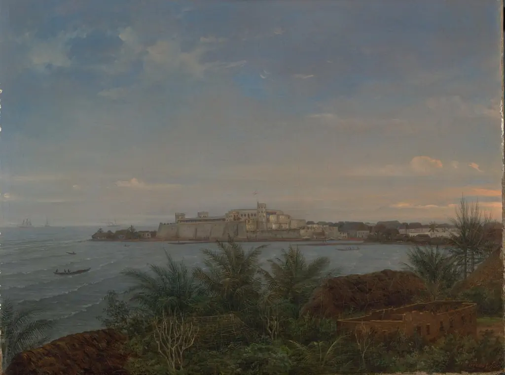 Gezicht op het Nederlandse kasteel van Elmina aan de Goudkust, by Willem Troost, oil, 1870