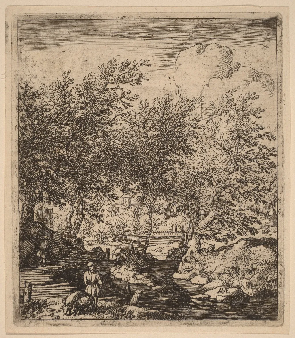 Swineherd, by Allart van Everdingen, ink, 1650