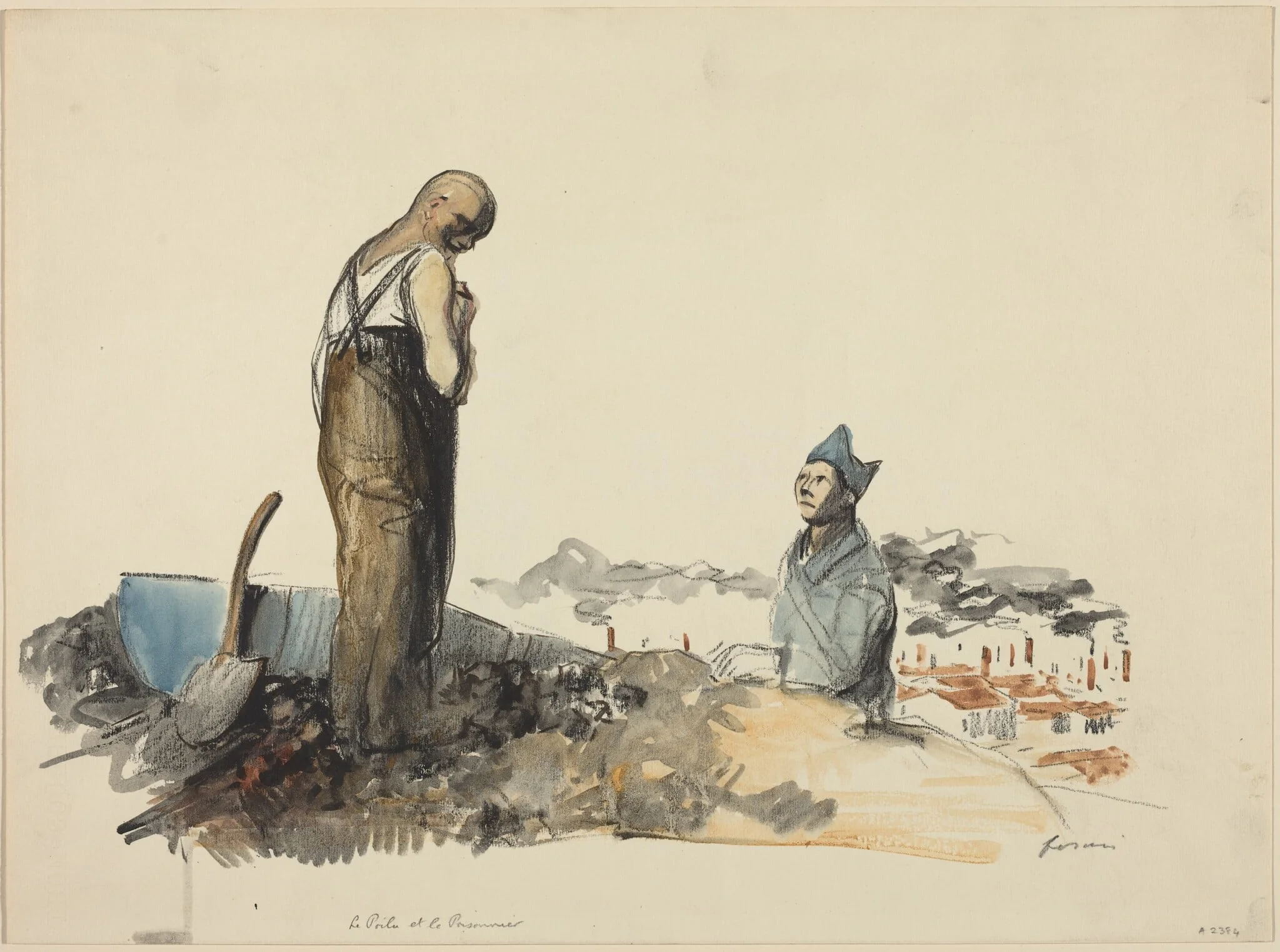 a) Le Poilu et Prisonnier (Poilu and Prisoner) (recto); b) Study of Prisoner (verso), detail