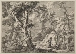 Two Men Penitent in the Wilderness, by Marco Ricci, ink, 1730