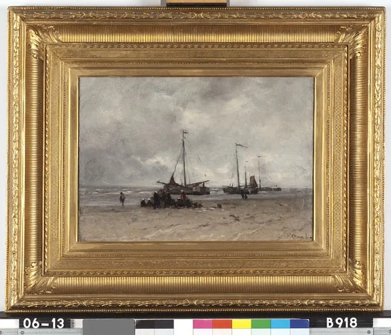 Vissersschepen aan het strand, detail