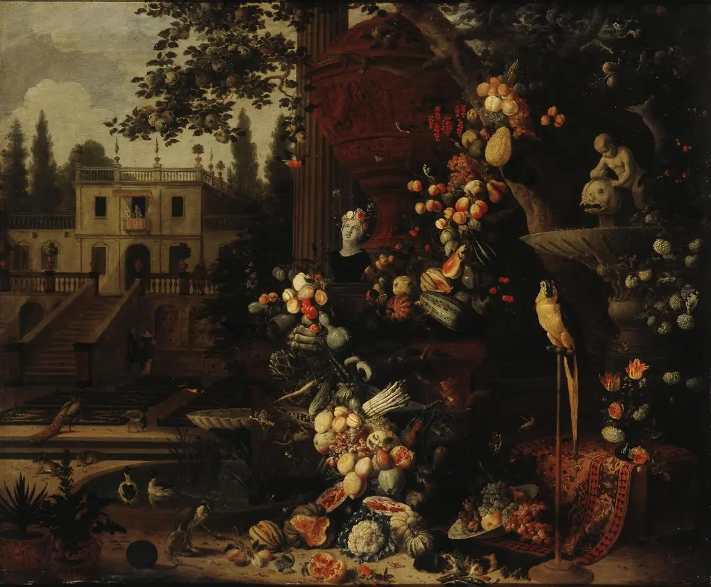 Garden, by Peeter Gijsels, oil, 1675