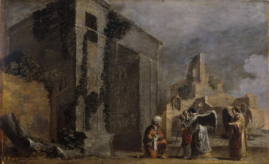 Abraham and the Three Angels, by Leonaert Bramer, oil, 1640