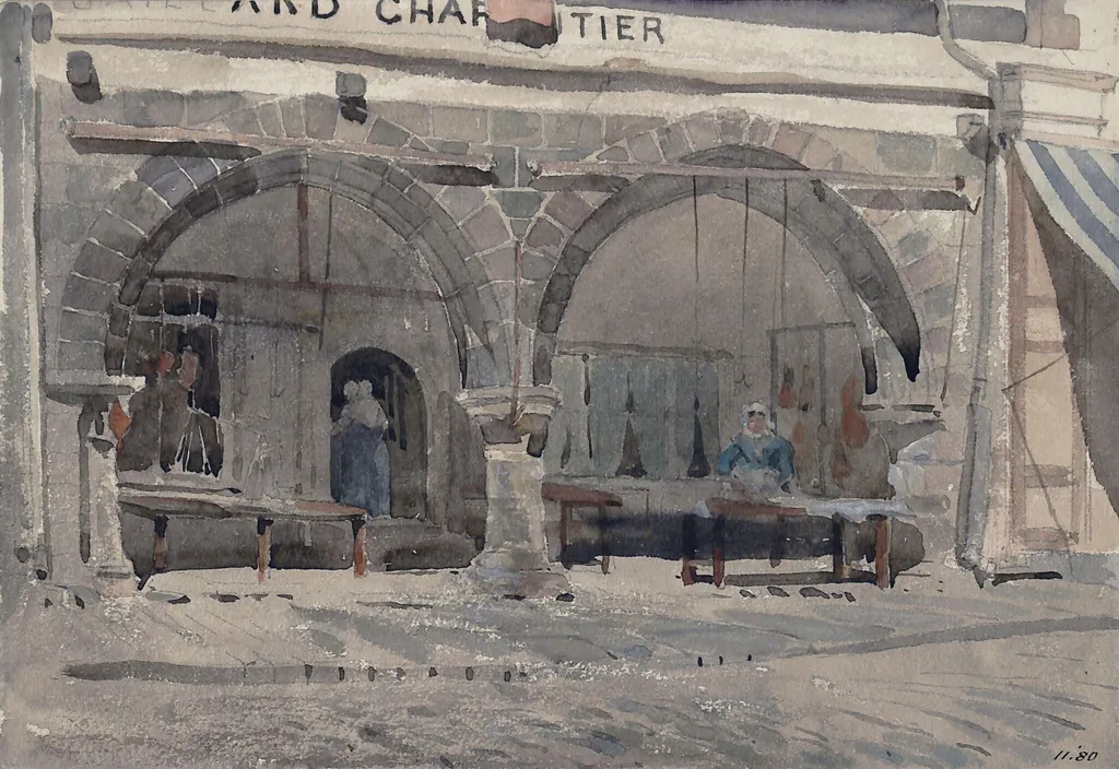 Old arched building at Bol, Brittany, by Walter Paris, watercolor, 1850