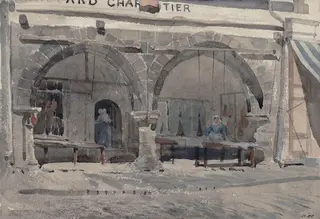 Old arched building at Bol, Brittany, by Walter Paris, watercolor, 1850