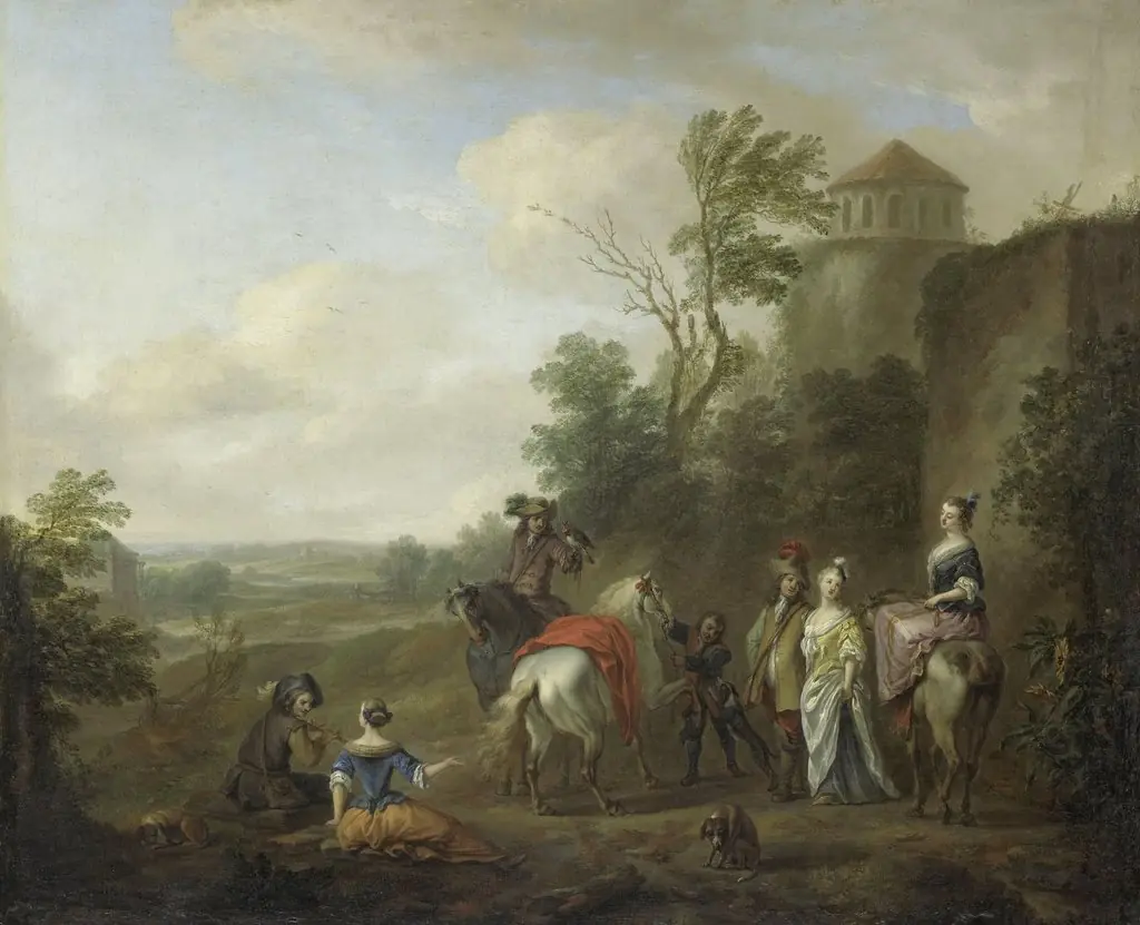 Hunting Party, by Carel van Falens, oil, 1716