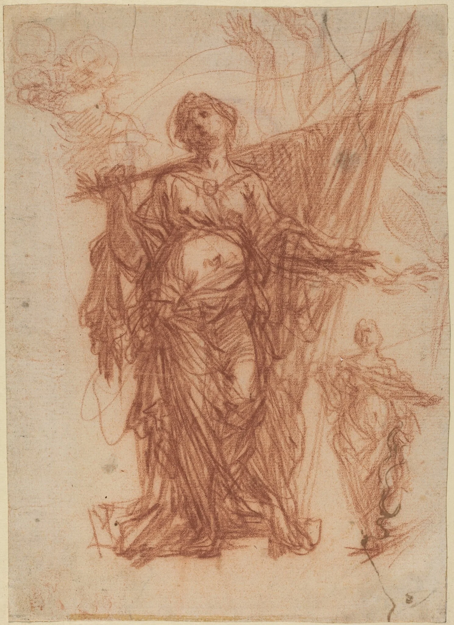 Female Saint Carrying a Banner [recto], detail