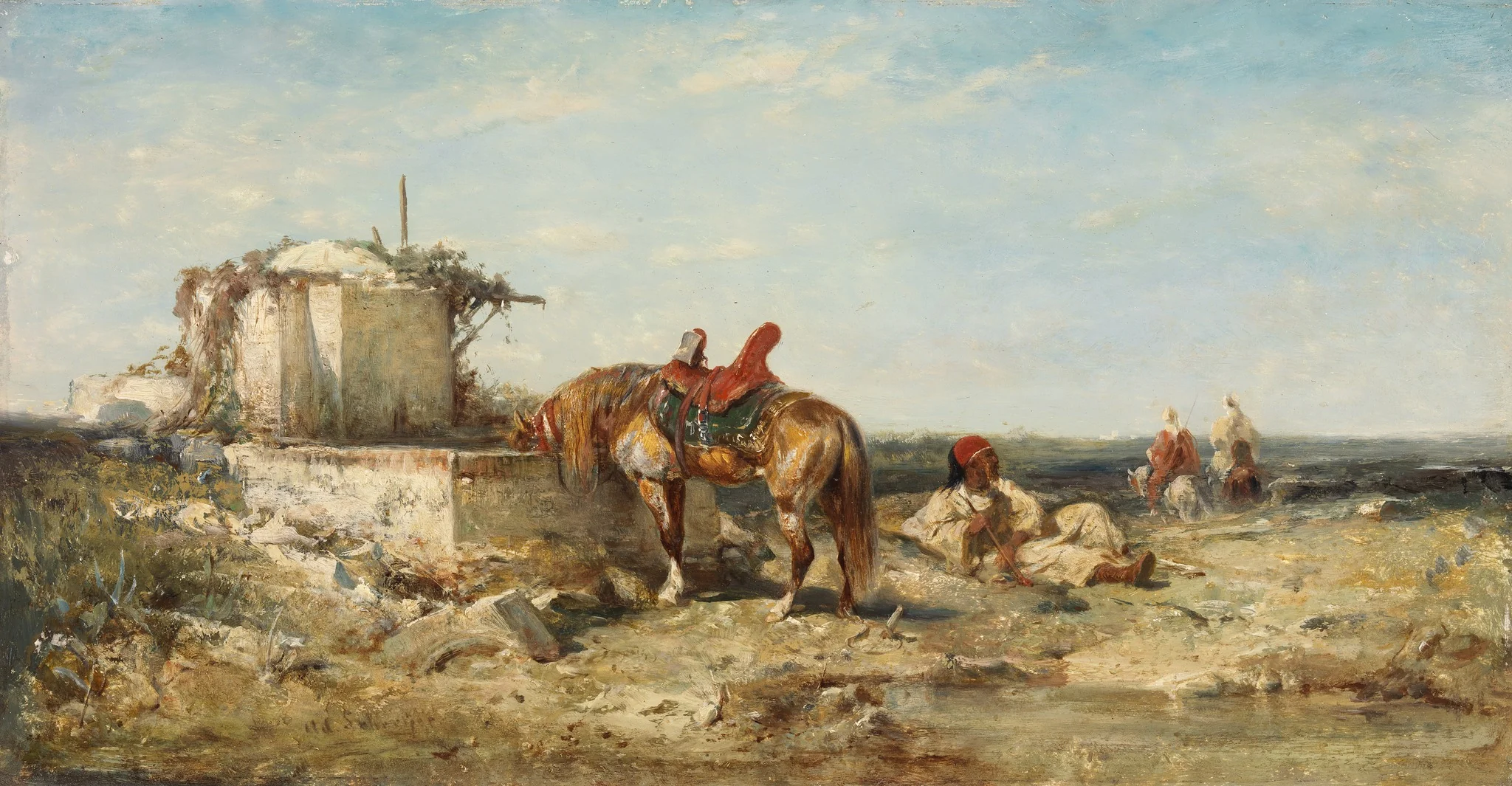 Eastern Soldiers with a Horse Drinking, detail