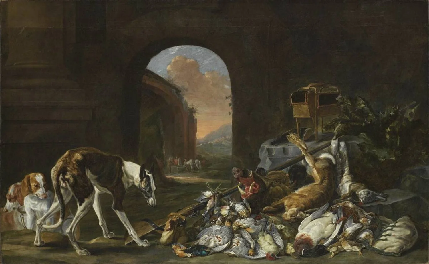 Hunting prey guarded by dogs, detail