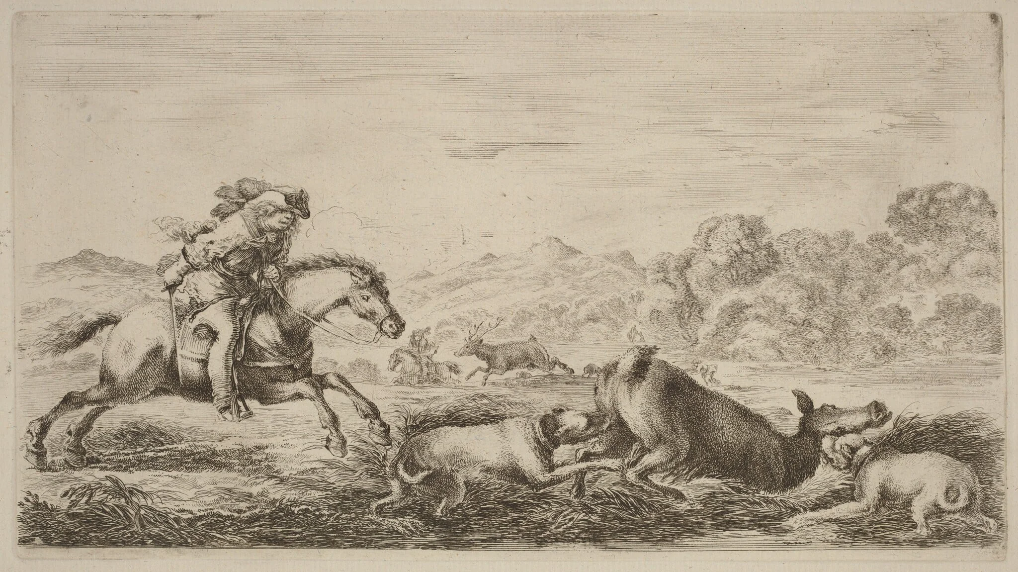 Doe in a Marsh Attacked by Two Dogs, detail