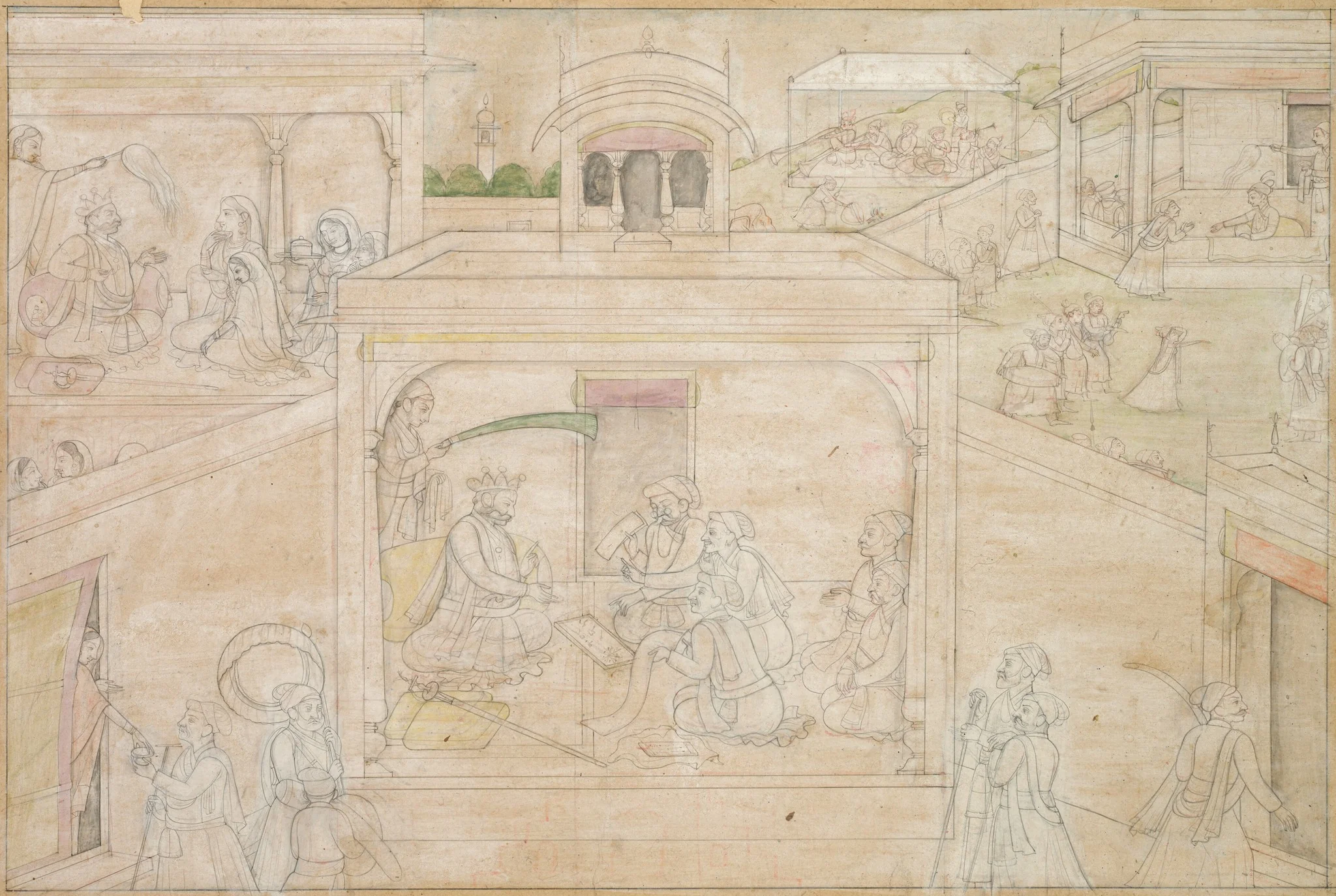 Bhima's Consultation with the Astrologer: Scene from the Nala-Damayanti Drawings, detail