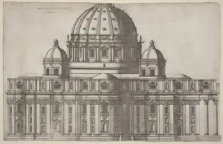 Longitudinal View of Saint Peter's, Rome, by Ambrogio Brambilla, ink, 1582