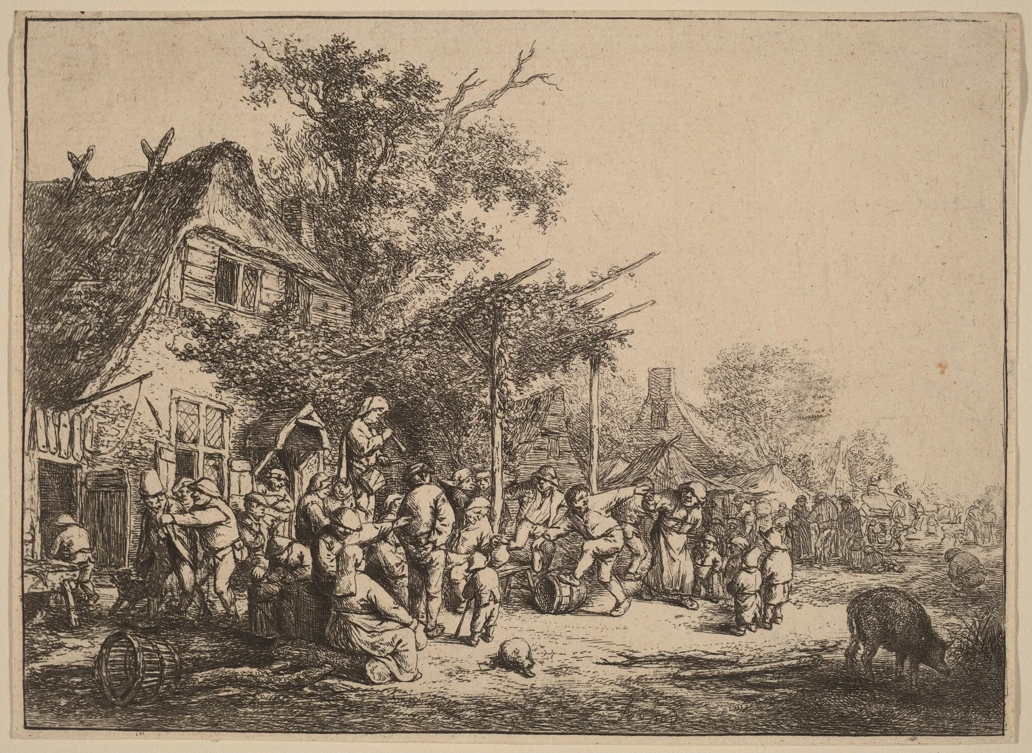 Village Kermesse with Peasants Feasting Under a Pergola, detail