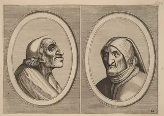 "Pater Muylaert" and "Mater Bille-bloots", by Johannes van Doetechum the Elder, ink, 1564