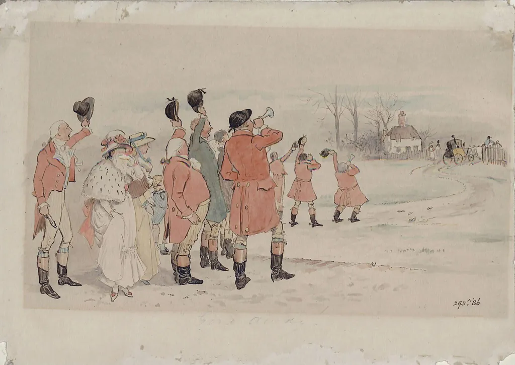 Diana Wood's Wedding : The Departure, by Randolph Caldecott, watercolor, 1883