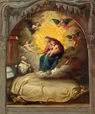 The Apparition of the Virgin to the Dying Pedro Faverio, by Vincenzo Carducci, oil, 1617