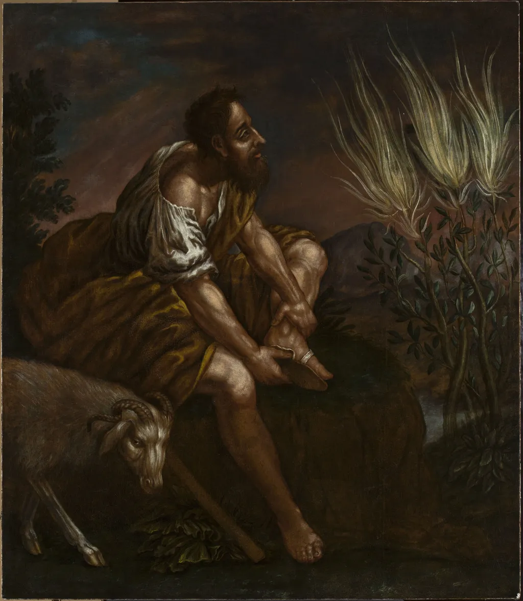 Moses before the burning bush, by Domenico Fetti, oil, 1616