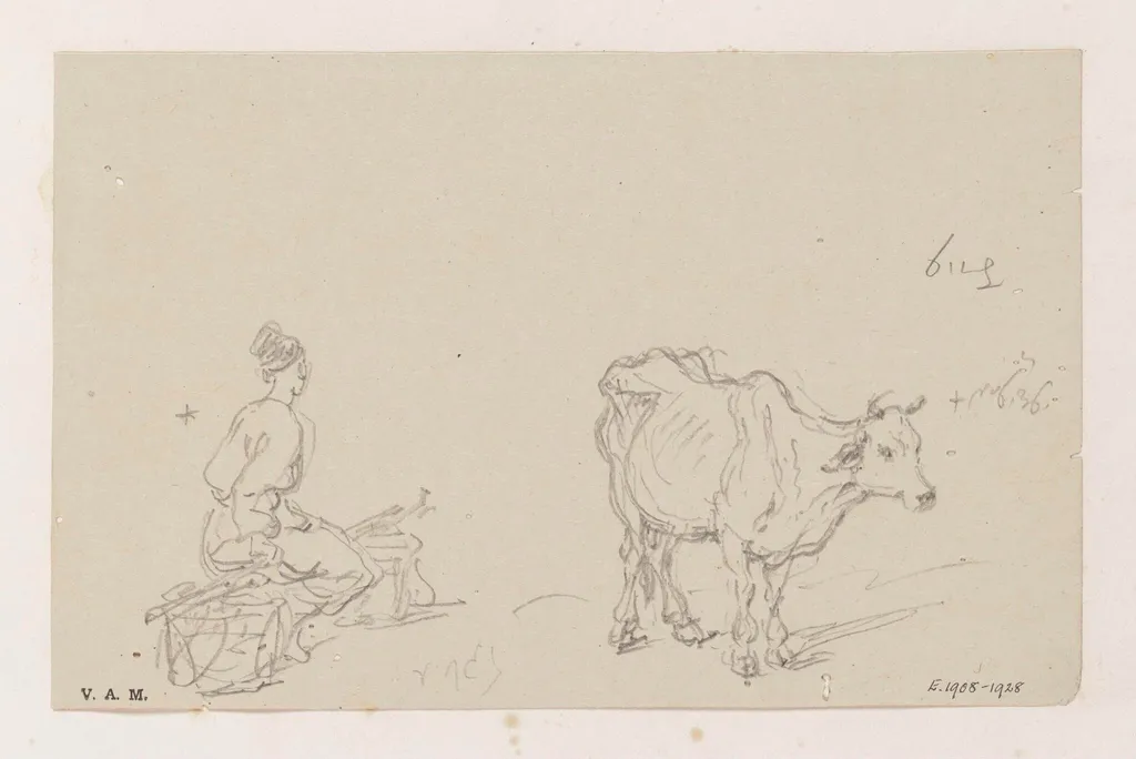 A figure seated between two baskets, and a cow, by George Chinnery, 5