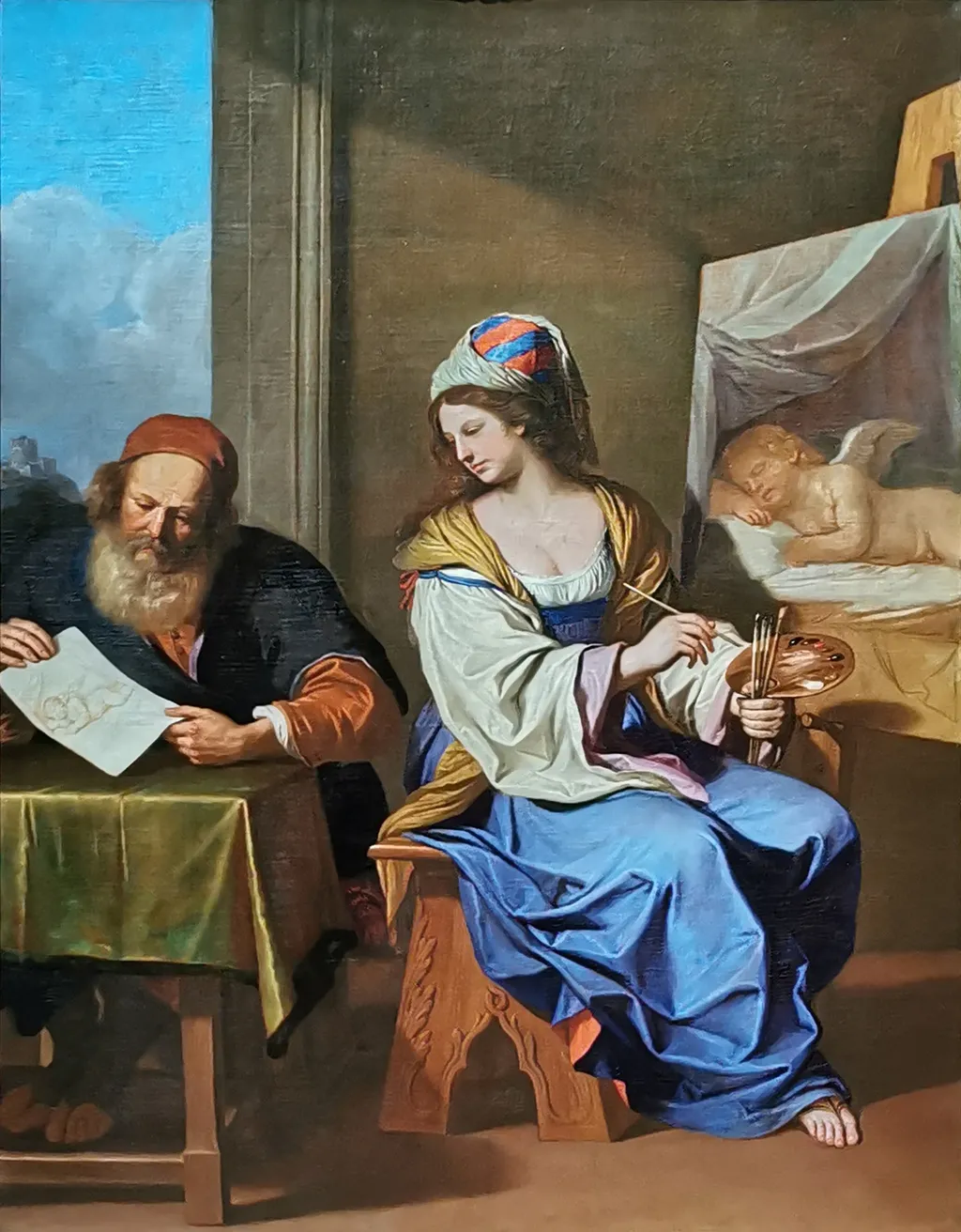 Painting and Drawing, by Guercino, oil, 1656