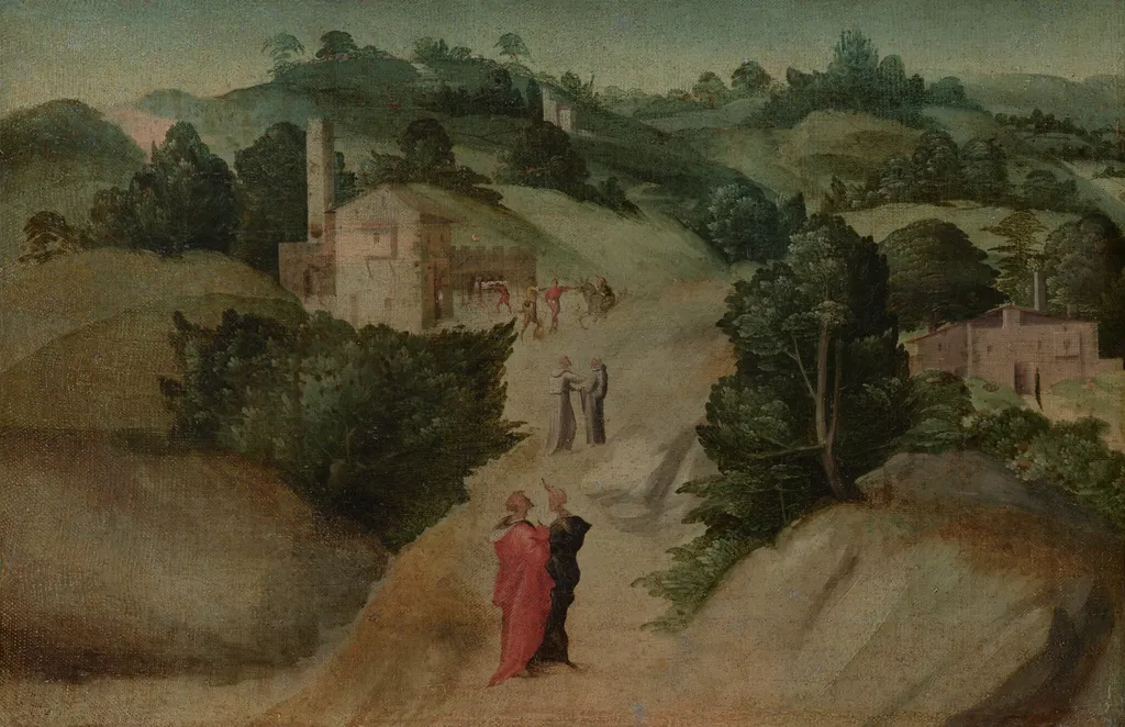 Scenes from a Legend, by Giovanni Larciani (Master of the Kress Landscapes), oil, 1518