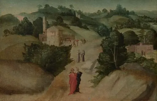 Scenes from a Legend, by Giovanni Larciani (Master of the Kress Landscapes), oil, 1518