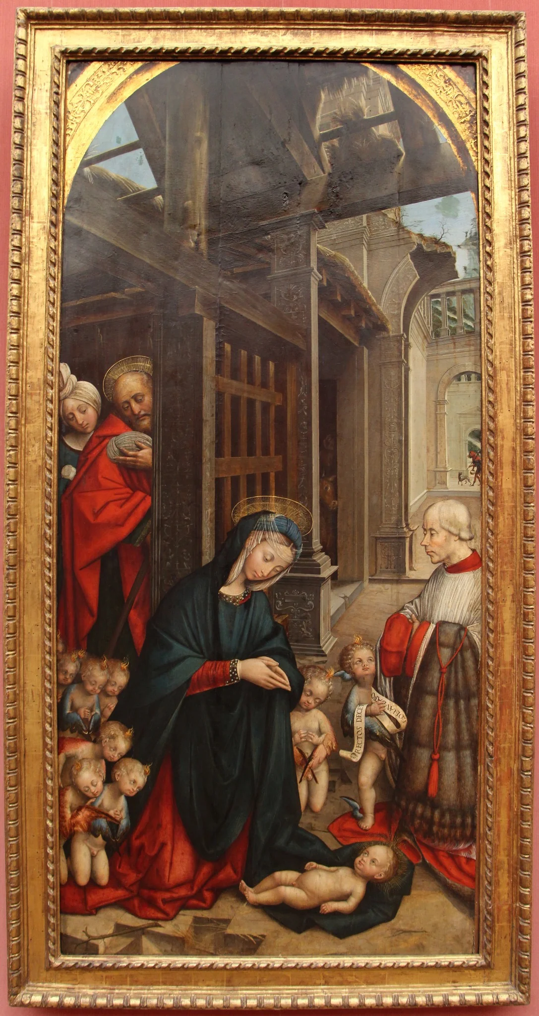 Die Anbetung des Kindes mit einem Stifter, detail