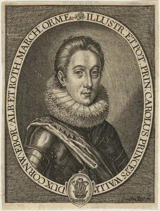 Charles I, King of England, as Prince of Wales, by Simon van de Passe, ink, 1619