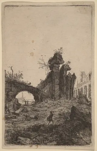 The Ruins of the Colosseum, by Bartholomeus Breenbergh, ink, 1628