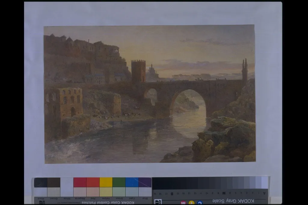 Alcantara Bridge at Toledo, by Frederick Goodall, watercolor, 1850