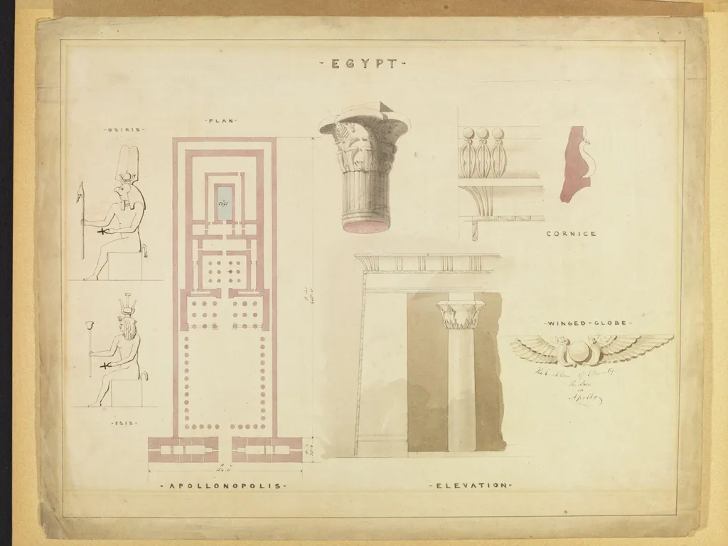 Egyptological studies [6], by Francis Arundale, watercolor, 1840