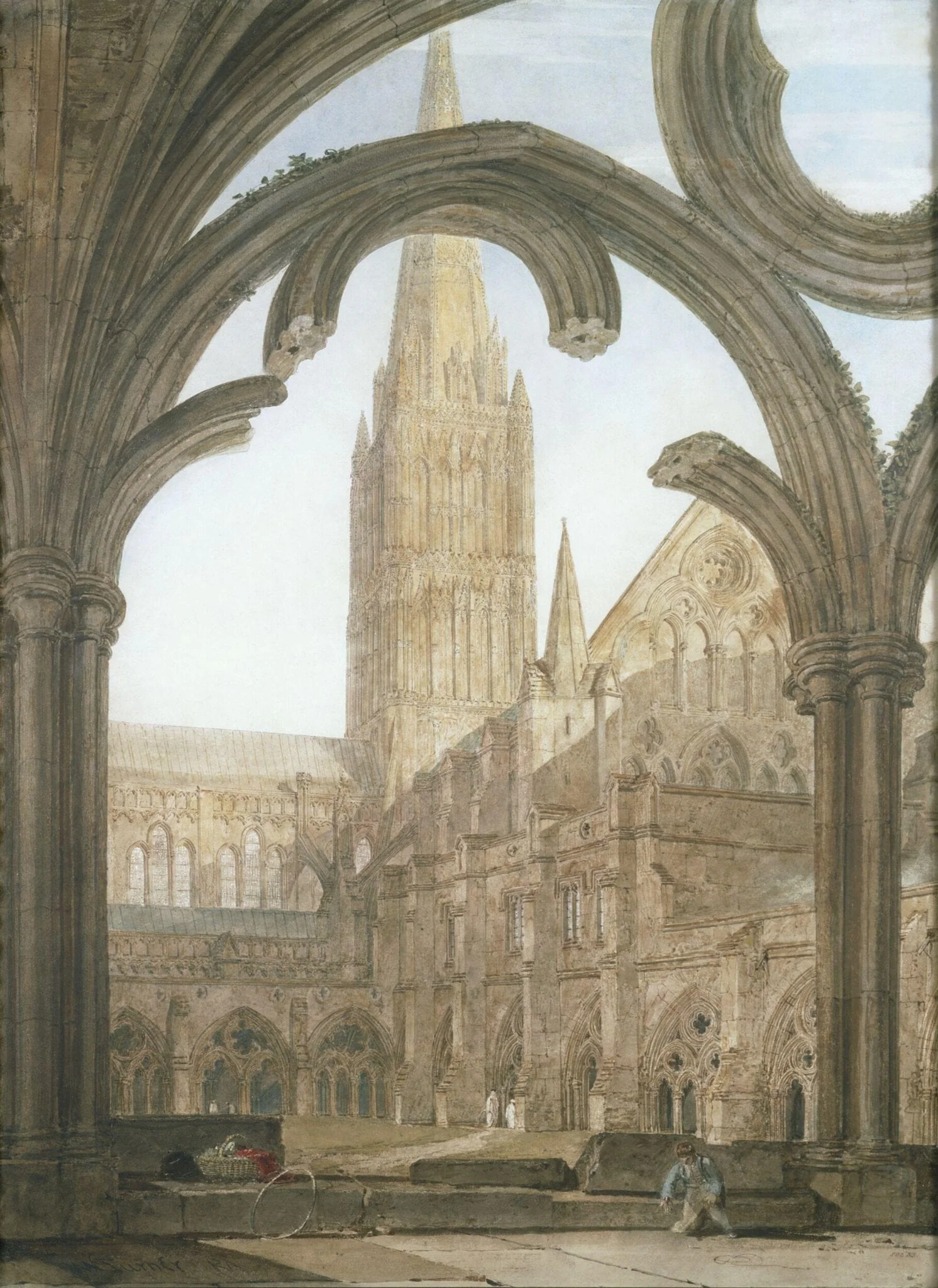South view of Salisbury Cathedral from the Cloisters, detail