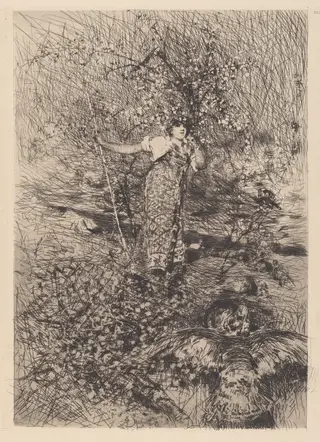 Keeper of the Turkeys [Gardeuse de dindons], by Francesco Paolo Michetti, ink, 1876