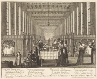 L'Infirmerie de l'hospital de la Charite de Paris, by Abraham Bosse, ink, 1641