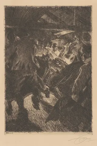 Gopsmor Cottage, by Anders Zorn, ink, 1917