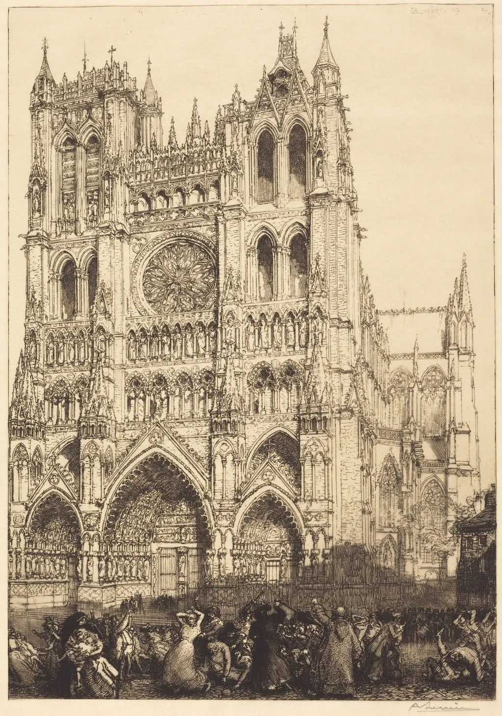 Amiens Cathedral (Cathedrale d'Amiens - Jour d'inventaire), by Auguste Louis Lepère, ink, 1907