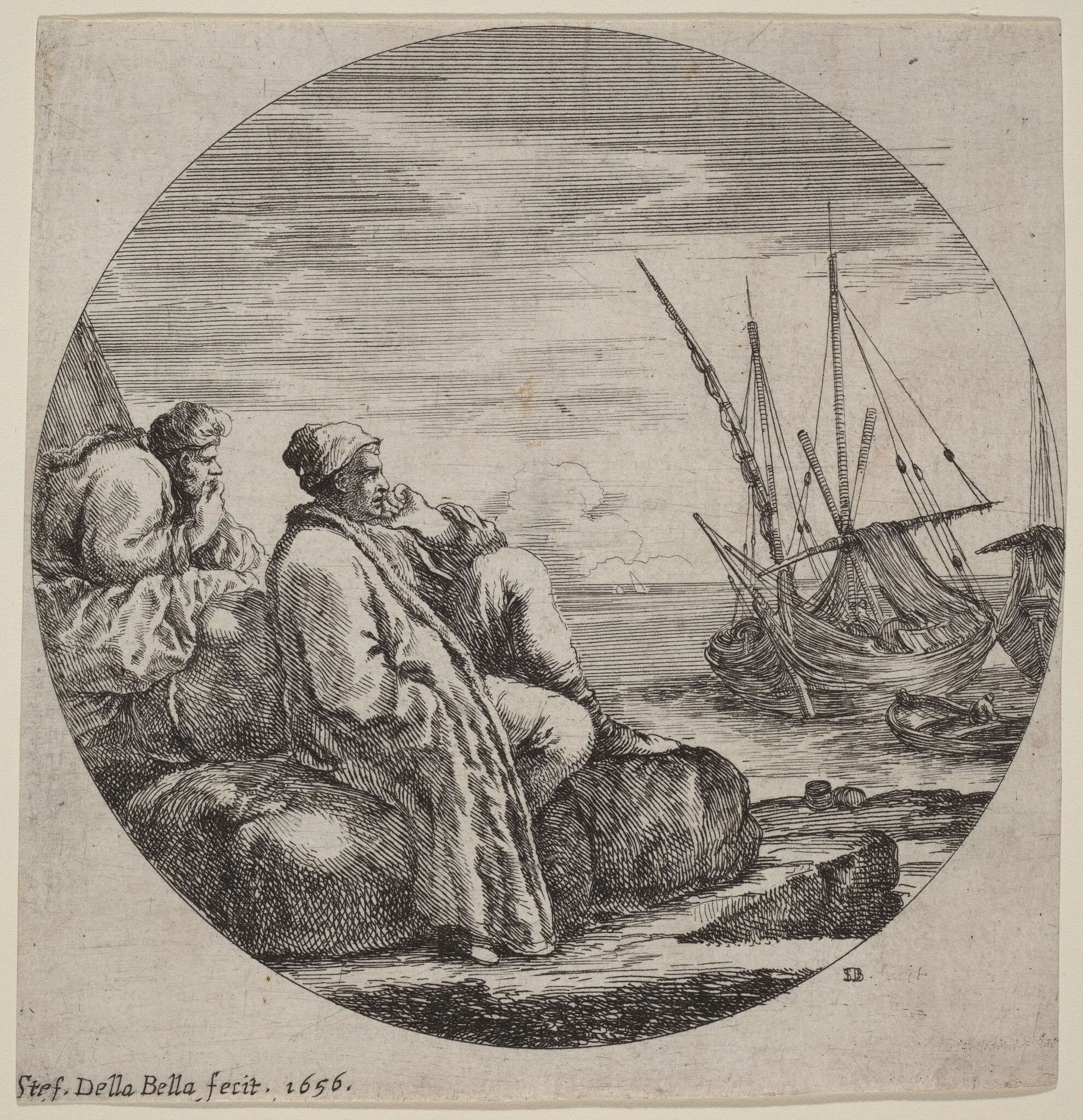 Seaport with Two Turkish Merchants, detail