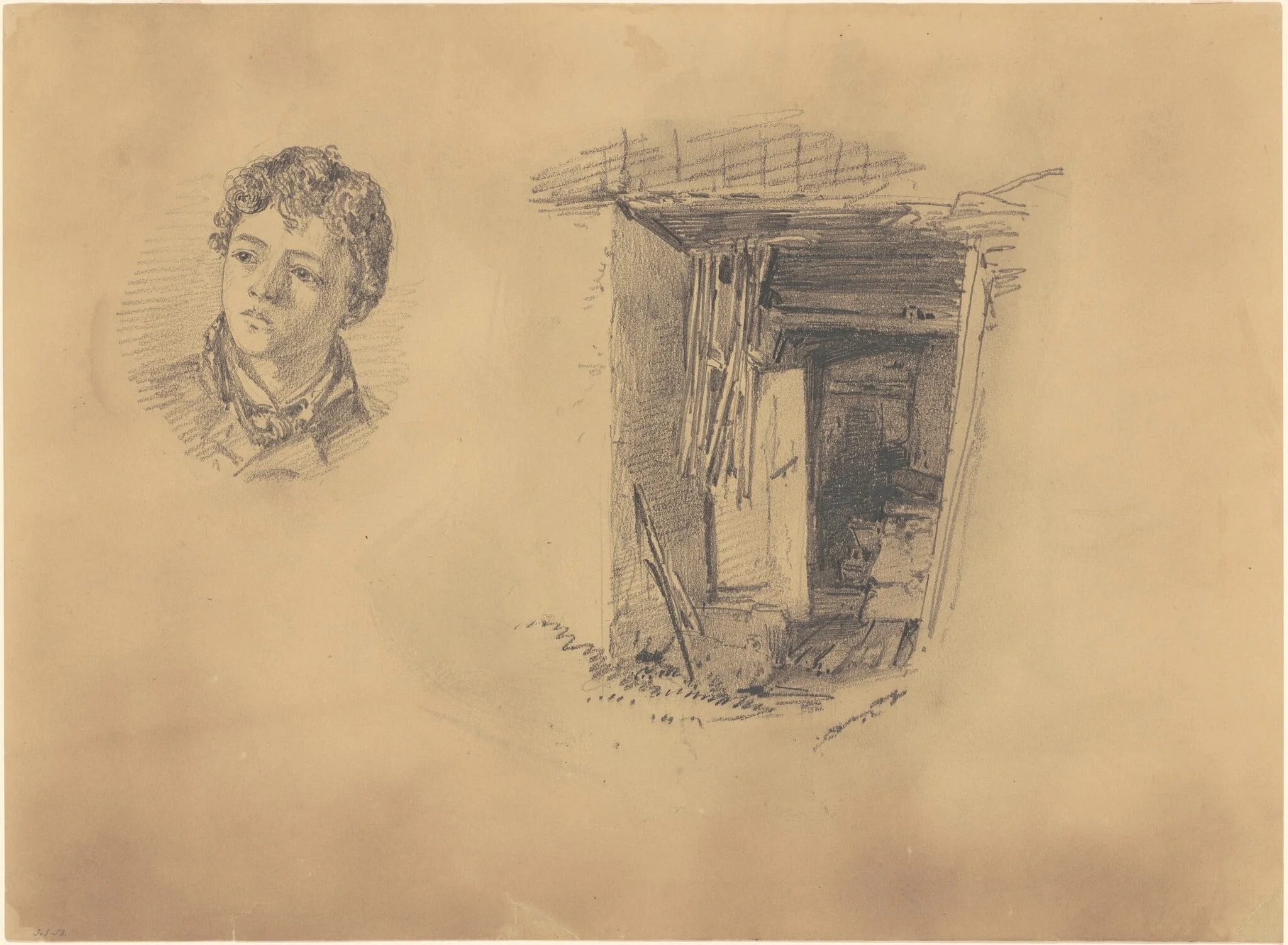 Head of a Boy; and the Entrance to a Shack, detail
