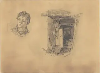 Head of a Boy; and the Entrance to a Shack, by John Singer Sargent, graphite, 1871