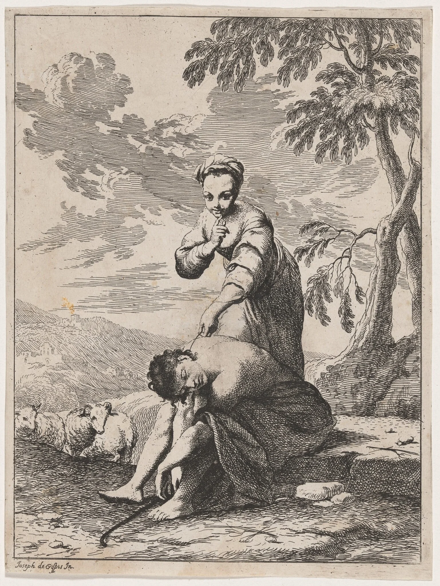 Sleeping Shepherd Tickled by a Shepherdess, detail